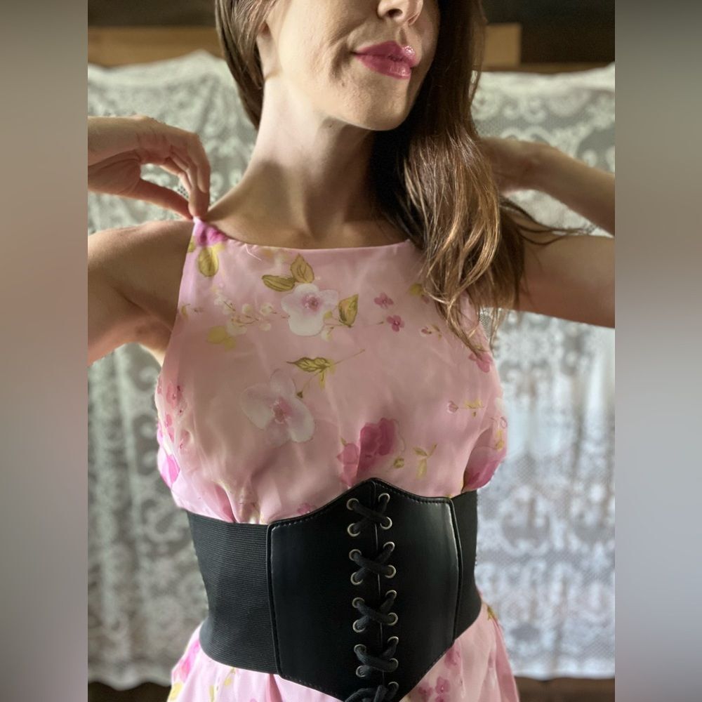 Vintage 90s Studio Y Sheer Slip Lined Floral Cottagecore Fairycore MIDI Dress - Picture 5 of 12